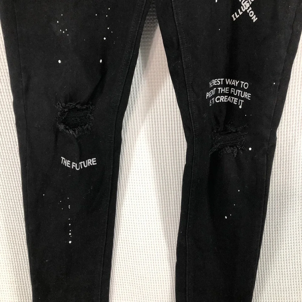 Illusion attire jeans women's 30 black patch grunge skinny lettering 30 x 29